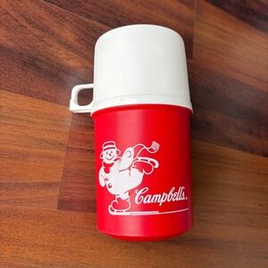Vintage Campbell's Snowman Thermos Cup Set Red White Collectible